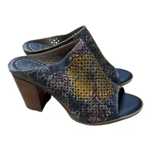L’Artiste Spring Step STYLIN Floral Slide Sandals 36 5.5-6 Navy NWOT