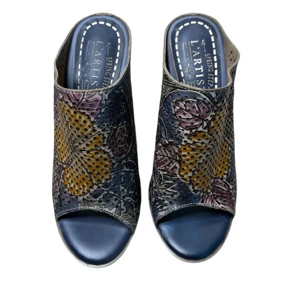 L’Artiste Spring Step STYLIN Floral Slide Sandals 36 5.5-6 Navy NWOT