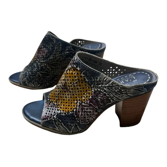 L’Artiste Spring Step STYLIN Floral Slide Sandals 36 5.5-6 Navy NWOT