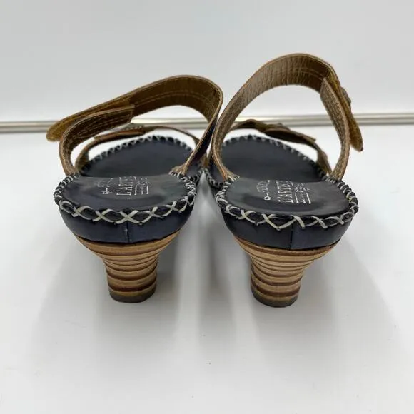 L'artiste Spring Steps Purple &amp; Black Exotic Leather Slip On Heel Sandals Sz 39