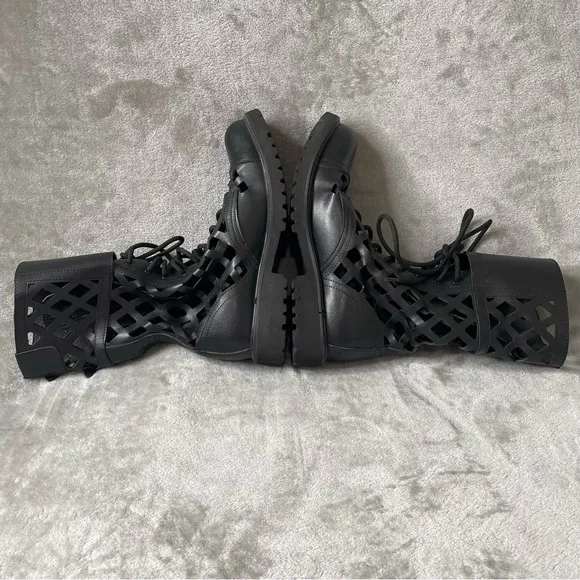 Laser Cut Out Faux Leather Lace Up Combat Boots EU Size 42 (Women's US 10)