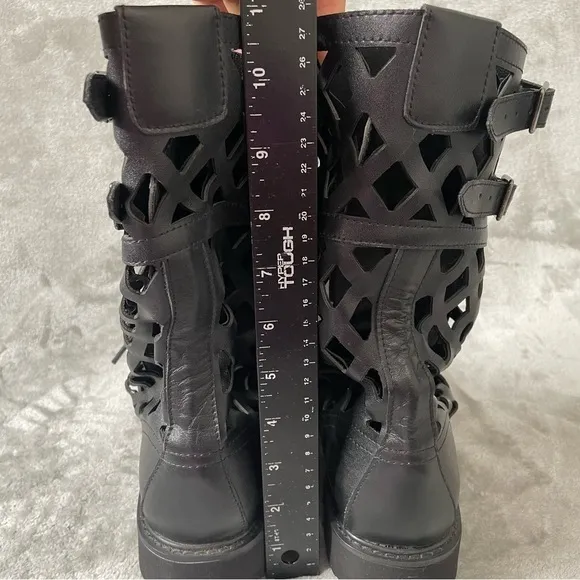 Laser Cut Out Faux Leather Lace Up Combat Boots EU Size 42 (Women's US 10)