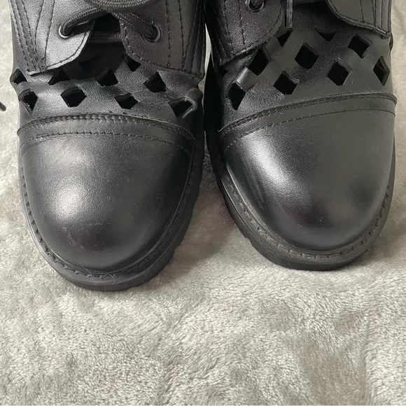 Laser Cut Out Faux Leather Lace Up Combat Boots EU Size 42 (Women's US 10)