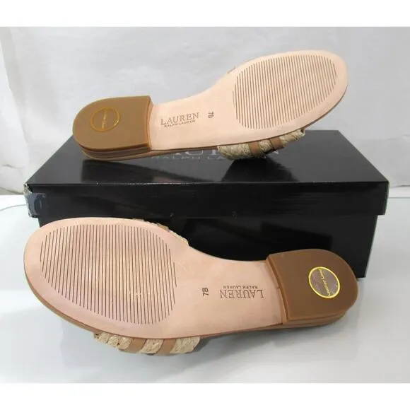Lauren Ralph Lauren Alegra Raffia Leather Slide Sandals Natural / Buff Size 7
