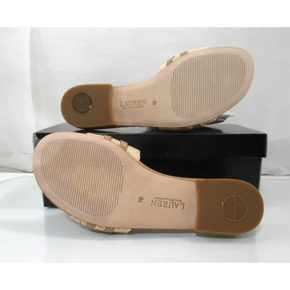 Lauren Ralph Lauren Alegra Raffia Leather Slide Sandals Natural / Buff Size 7