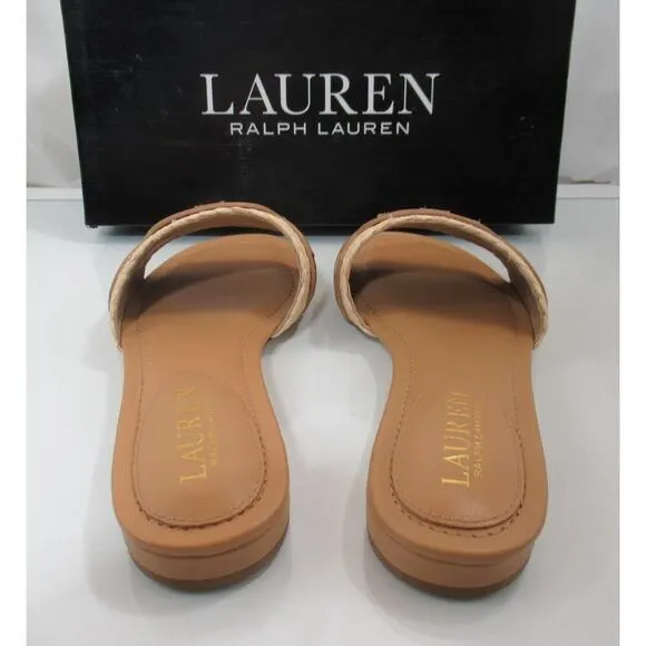 Lauren Ralph Lauren Alegra Raffia Leather Slide Sandals Natural / Buff Size 7