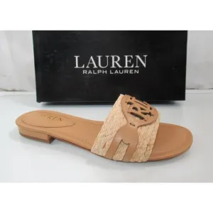 Lauren Ralph Lauren Alegra Raffia Leather Slide Sandals Natural / Buff Size 7