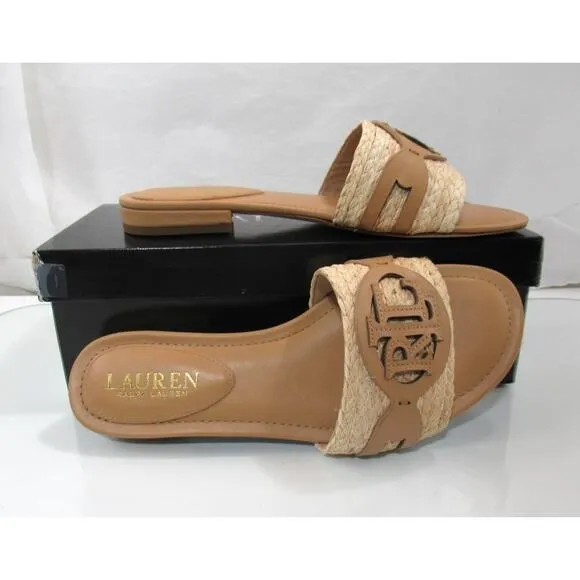 Lauren Ralph Lauren Alegra Raffia Leather Slide Sandals Natural / Buff Size 7