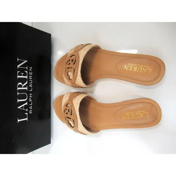 Lauren Ralph Lauren Alegra Raffia Leather Slide Sandals Natural / Buff Size 7