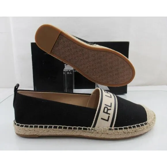 Lauren Ralph Lauren Caylee Canvas Flat Espadrille LRL Webbing Black Size 8.5