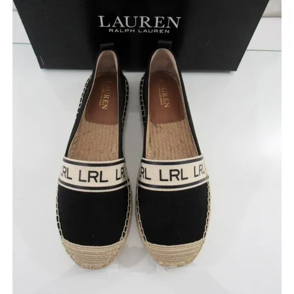 Lauren Ralph Lauren Caylee Canvas Flat Espadrille LRL Webbing Black Size 8.5
