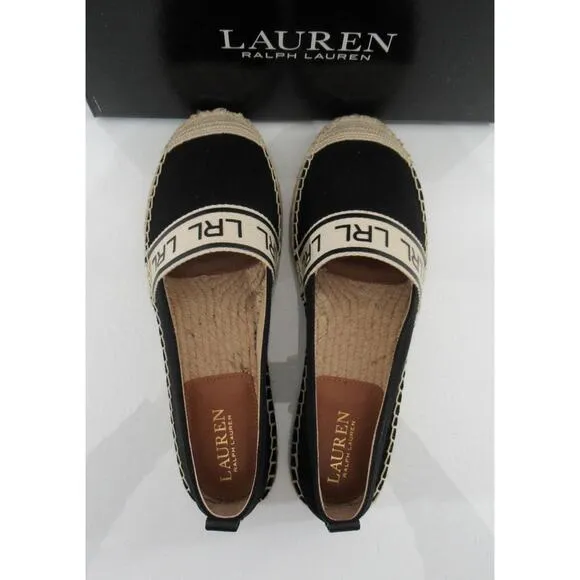 Lauren Ralph Lauren Caylee Canvas Flat Espadrille LRL Webbing Black Size 8.5