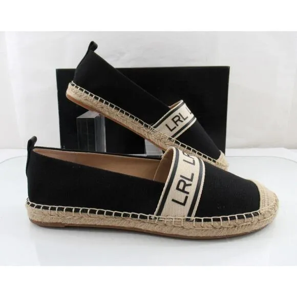 Lauren Ralph Lauren Caylee Canvas Flat Espadrille LRL Webbing Black Size 8.5