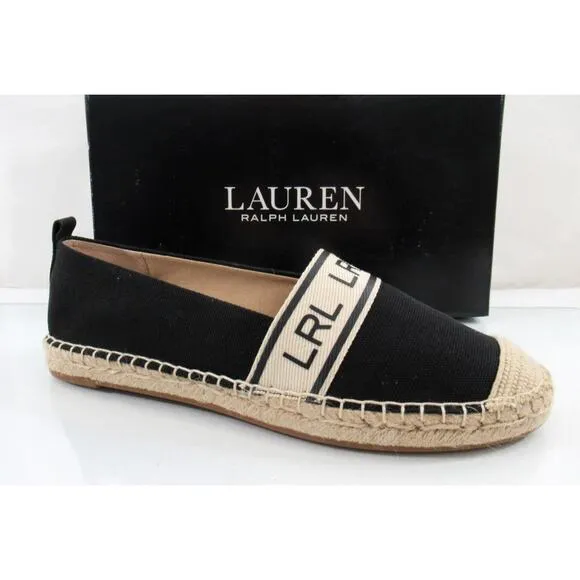 Lauren Ralph Lauren Caylee Canvas Flat Espadrille LRL Webbing Black Size 8.5