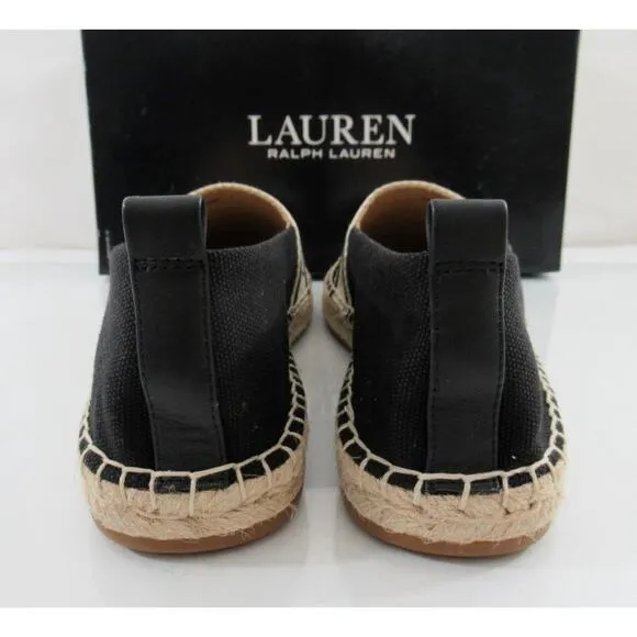 Lauren Ralph Lauren Caylee Canvas Flat Espadrille LRL Webbing Black Size 8.5