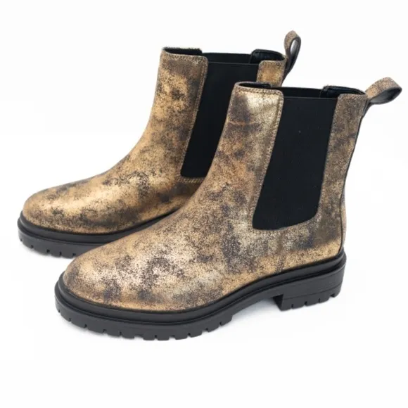 Lauren Ralph Lauren. Corinne Distressed Metallic Chelsea Boots.