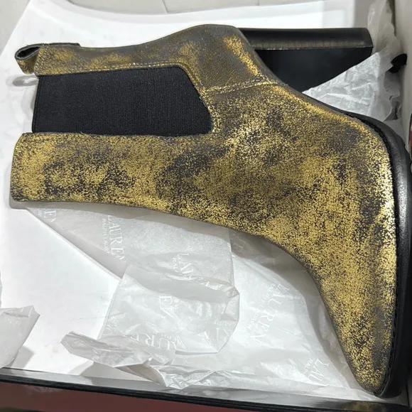 Lauren Ralph Lauren Mylah Distressed Metallic Womens Ankle Chelsea Boots 7