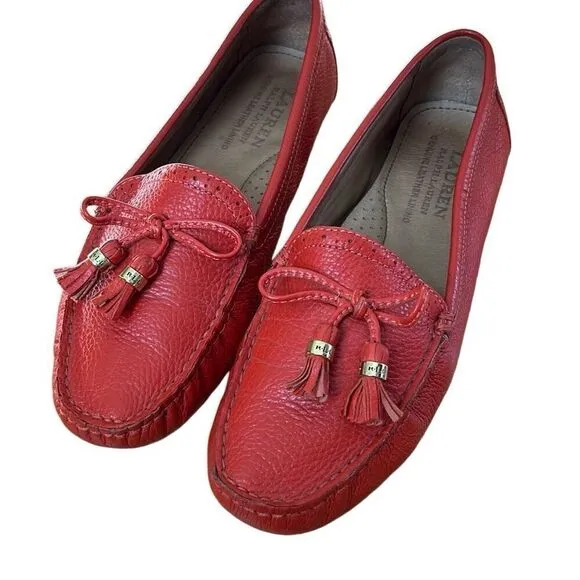 Lauren Ralph Lauren Cassady Womens Old Money Orange Slip On Loafers Shoes Size U