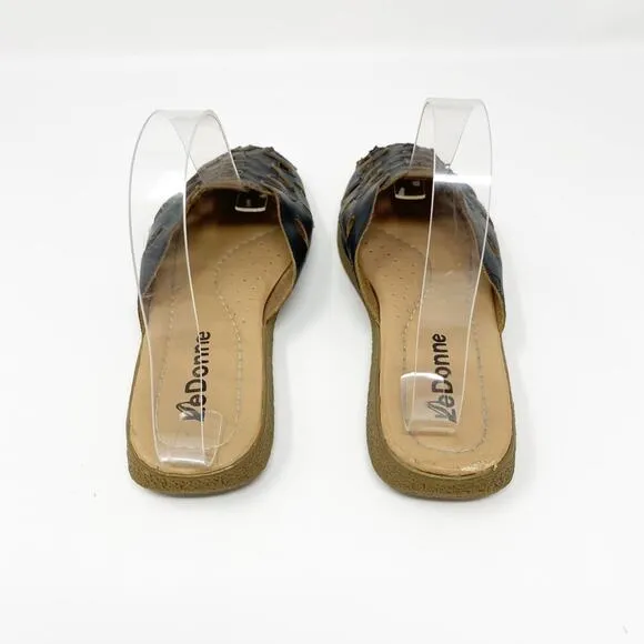 LE DONNE Black Slip On Slide Sandals