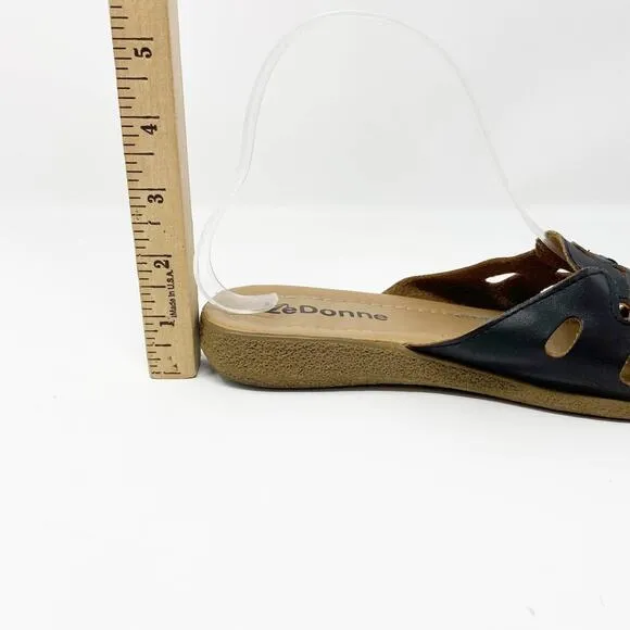 LE DONNE Black Slip On Slide Sandals