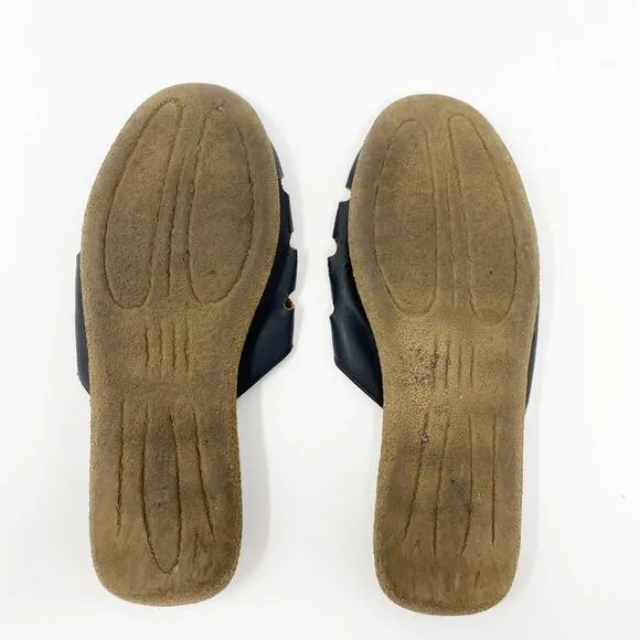 LE DONNE Black Slip On Slide Sandals