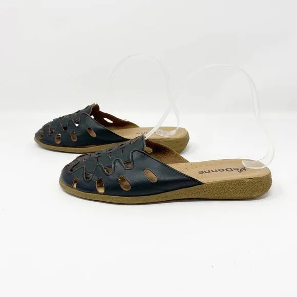 LE DONNE Black Slip On Slide Sandals