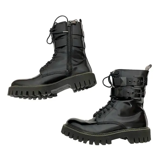 Le Qarant Combat Moto Boots Lace Up Buckle Italian