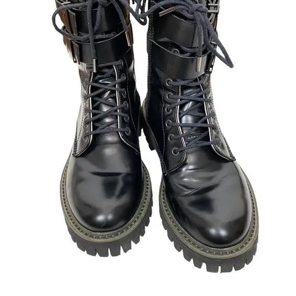 Le Qarant Combat Moto Boots Lace Up Buckle Italian