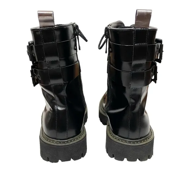 Le Qarant Combat Moto Boots Lace Up Buckle Italian