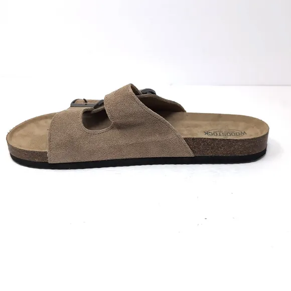 Leather Slip On Double Strap Cork Sandals Shoes Mens 12 Brown Woodstock NEW NWOB