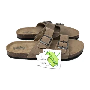 Leather Slip On Double Strap Cork Sandals Shoes Mens 12 Brown Woodstock NEW NWOB