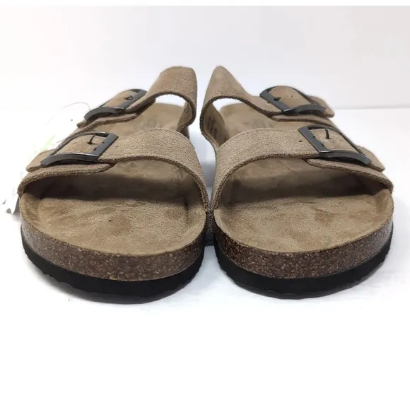 Leather Slip On Double Strap Cork Sandals Shoes Mens 12 Brown Woodstock NEW NWOB