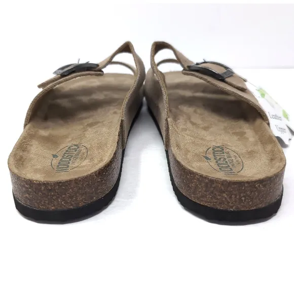 Leather Slip On Double Strap Cork Sandals Shoes Mens 12 Brown Woodstock NEW NWOB