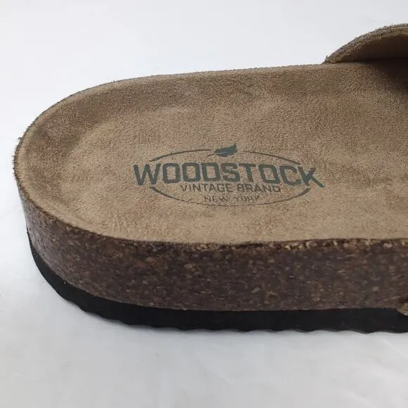 Leather Slip On Double Strap Cork Sandals Shoes Mens 12 Brown Woodstock NEW NWOB