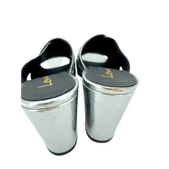 Lemare  Metallic Pewter Cross Grommet Block Heel Sandals Shoes 41 EU 10.5 US NIB