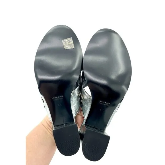 Lemare  Metallic Pewter Cross Grommet Block Heel Sandals Shoes 41 EU 10.5 US NIB