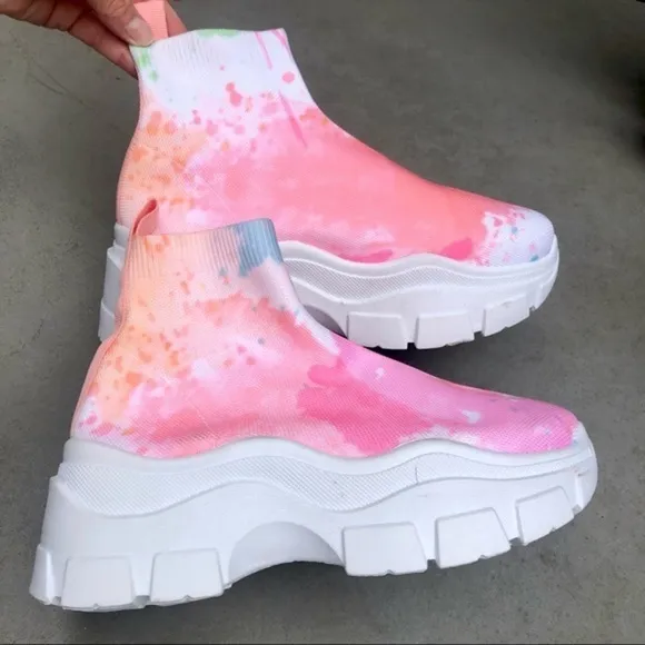 LEMONADE Tie Dye High Top Slip On Sock Sneakers 7