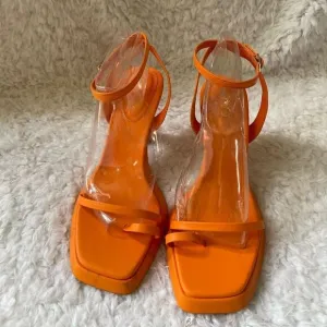 Lemonade Cicely Orange platform square toe strap ankle strap sandals size 10