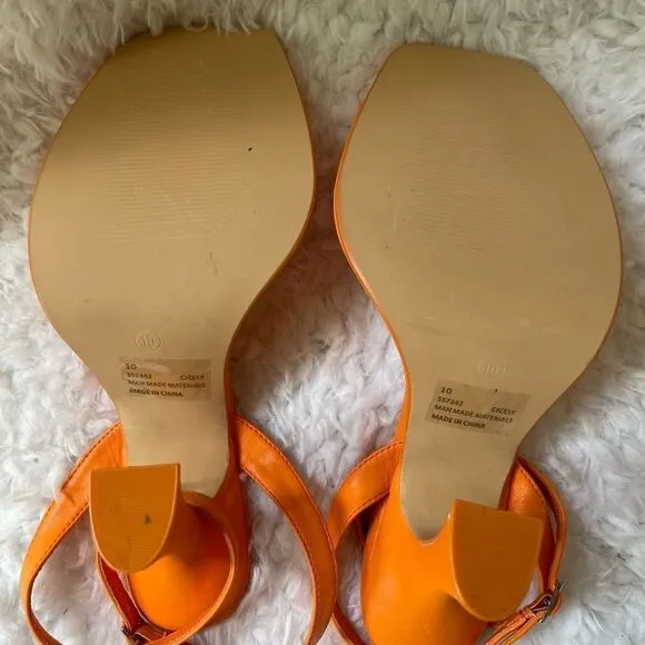Lemonade Cicely Orange platform square toe strap ankle strap sandals size 10