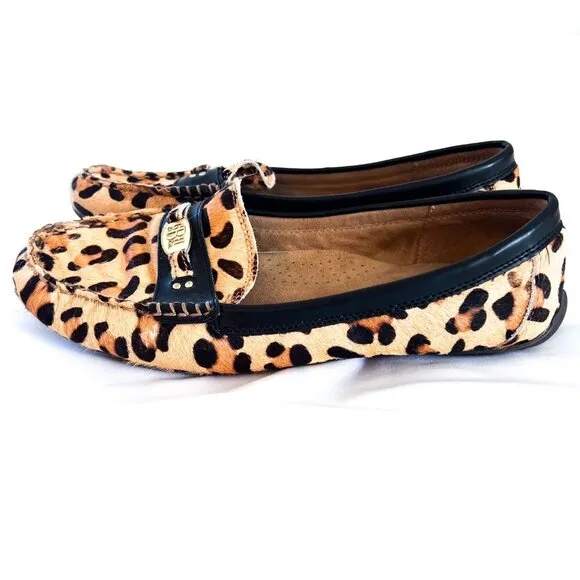 Leopard print calf hair loafers