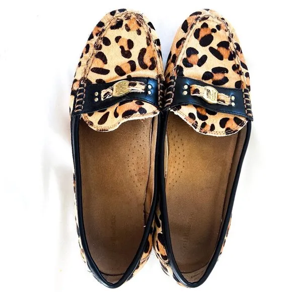 Leopard print calf hair loafers