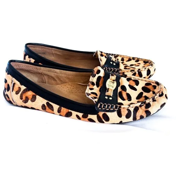 Leopard print calf hair loafers