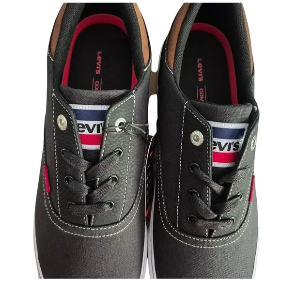 Levi's Men Miles Pin Perf US 12M Low Top Black Burgundy Lace Up Sneakers
