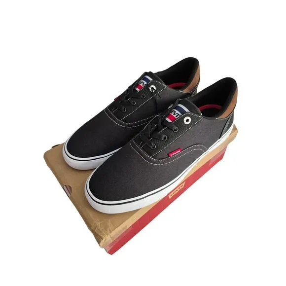 Levi's Men Miles Pin Perf US 12M Low Top Black Burgundy Lace Up Sneakers