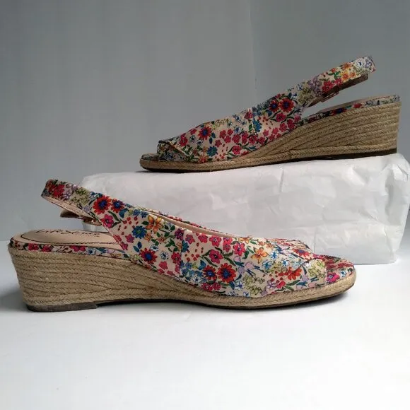 Lifestride 'Socialite' Floral Peeptoe Slingback Rope Wedge Espadrilles As New9.5