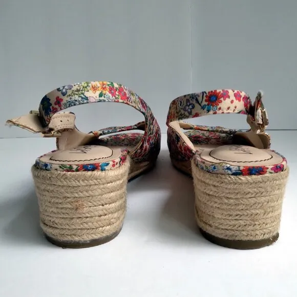 Lifestride 'Socialite' Floral Peeptoe Slingback Rope Wedge Espadrilles As New9.5