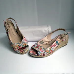 Lifestride 'Socialite' Floral Peeptoe Slingback Rope Wedge Espadrilles As New9.5