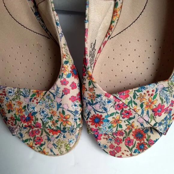 Lifestride 'Socialite' Floral Peeptoe Slingback Rope Wedge Espadrilles As New9.5