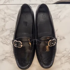 Like New Gucci Sachelin Black Patent Leather Interlocking Silver Tone GG Driving