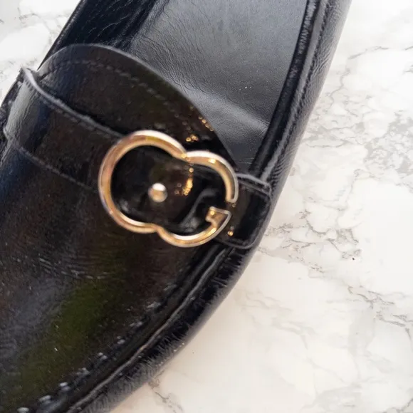 Like New Gucci Sachelin Black Patent Leather Interlocking Silver Tone GG Driving